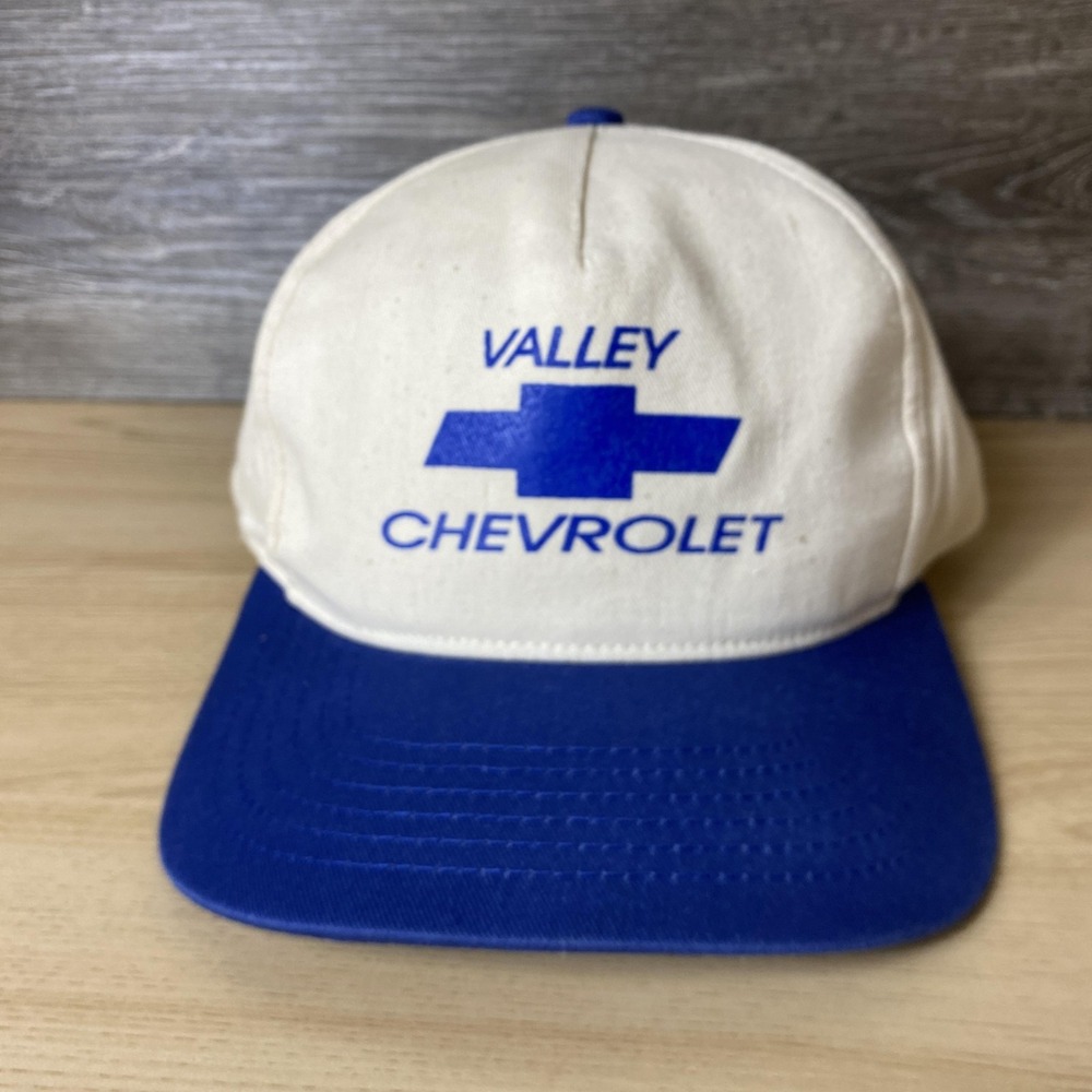 Vintage Chevrolet Hat Cap Snap Back White Blue Valley Mens 90s